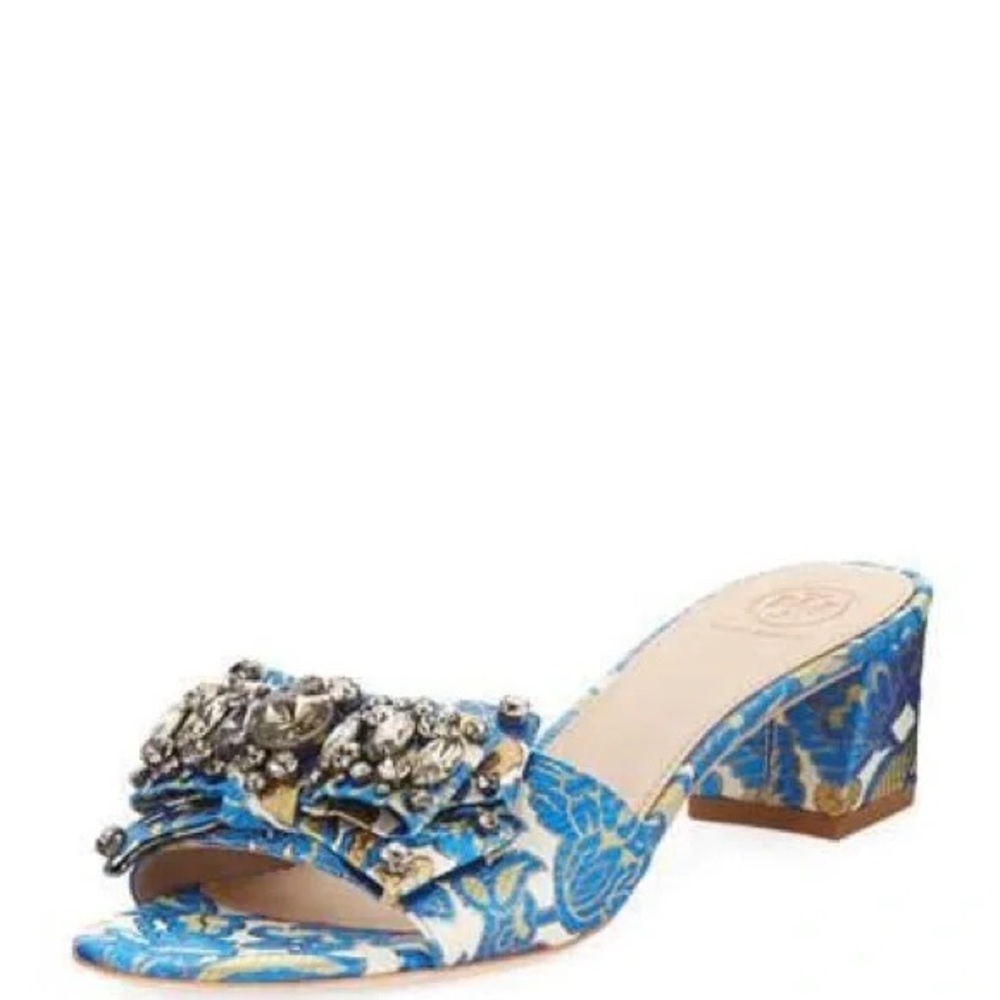 Tory Burch Valentina Bow Slide 8.5 Brocade Embellished NWT